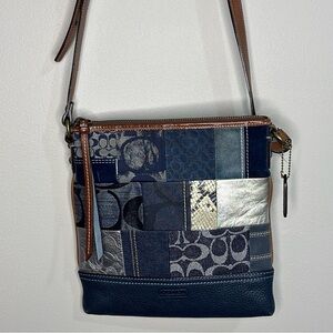 Coach Blue Denim Patchwork Shoulder Handbag in Excellent Condition Y2K